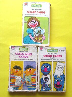 Vintage 1978 Sesame Street Flash Cards Guess Who- SHAPE cards  WORD cards